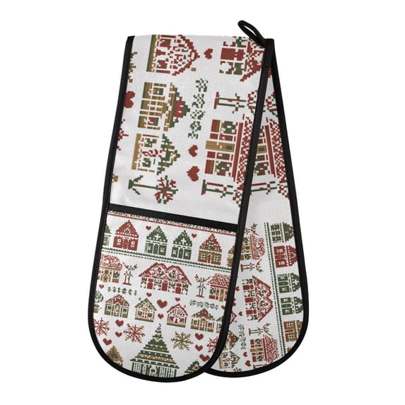 Yayeee Double Oven Mitt Kitchen Heat Resistant Baking 35" x7" Quilted Glove, Green Nordic Christmas House