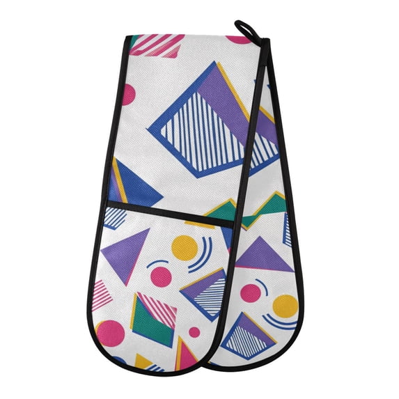 Yayeee Double Oven Mitt Kitchen Heat Resistant Baking 35" x7" Quilted Glove, Green Retro Shapes