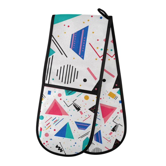 Yayeee Double Oven Mitt Kitchen Heat Resistant Baking 35" x7" Quilted Glove, Green Retro Triangles