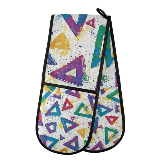 Yayeee Double Oven Mitt Kitchen Heat Resistant Baking 35" x7" Quilted Glove, Green Simple Triangles