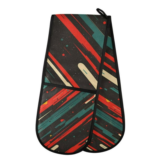 Yayeee Double Oven Mitt Kitchen Heat Resistant Baking 35" x7" Quilted Glove, Green Stars Abstract