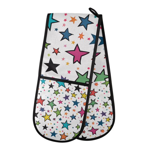 Yayeee Double Oven Mitt Kitchen Heat Resistant Baking 35" x7" Quilted Glove, Green Stars