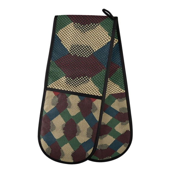 Yayeee Double Oven Mitt Kitchen Heat Resistant Baking 35" x7" Quilted Glove, Green Tartan Pattern