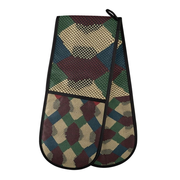 Yayeee Double Oven Mitt Kitchen Heat Resistant Baking 35" x7" Quilted Glove, Green Tartan Pattern