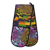 Yayeee Double Oven Mitt Kitchen Heat Resistant Baking 35" x7" Quilted Glove, Green Wavy Plaid