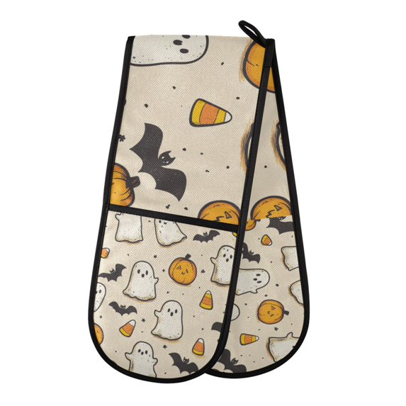 Yayeee Double Oven Mitt Kitchen Heat Resistant Baking 35" x7" Quilted Glove, Halloween Cute Ghosts