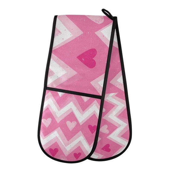 Yayeee Double Oven Mitt Kitchen Heat Resistant Baking 35" x7" Quilted Glove, Heart Geometric