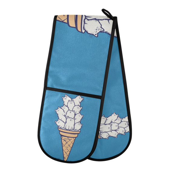 Yayeee Double Oven Mitt Kitchen Heat Resistant Baking 35" x7" Quilted Glove, Ice Cream Cat