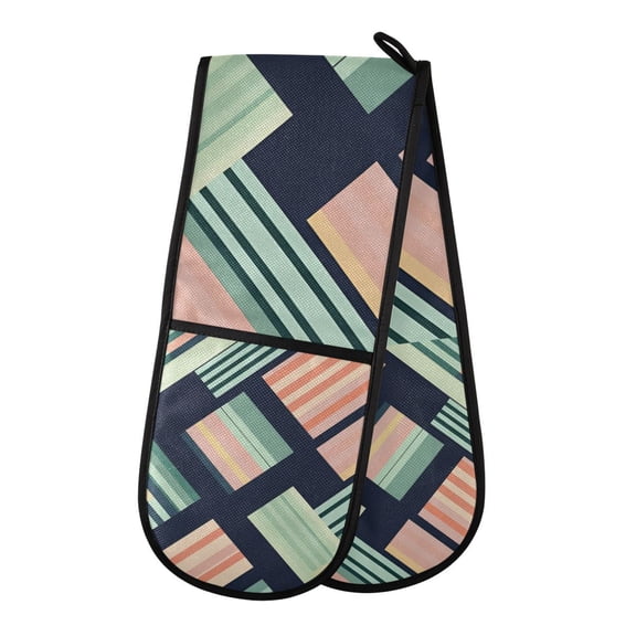 Yayeee Double Oven Mitt Kitchen Heat Resistant Baking 35" x7" Quilted Glove, Isometric Pink