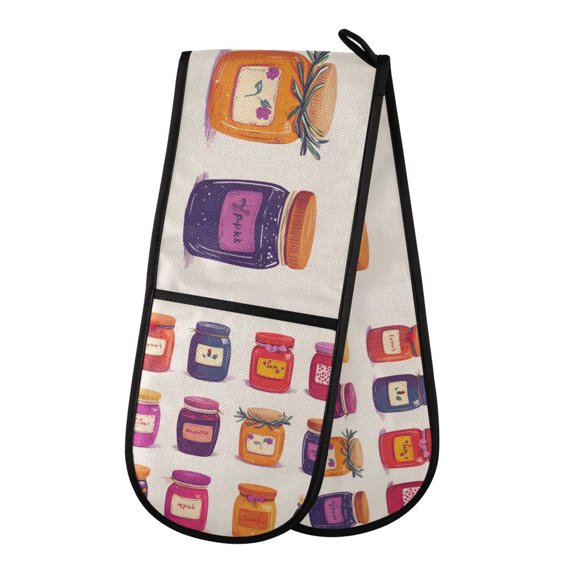 Yayeee Double Oven Mitt Kitchen Heat Resistant Baking 35" x7" Quilted Glove, Jam Jars