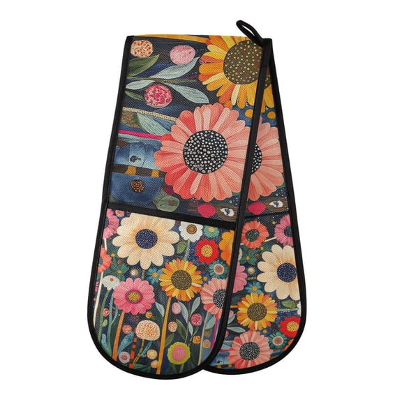 Yayeee Double Oven Mitt Kitchen Heat Resistant Baking 35" x7" Quilted Glove, Large Colorful Flowers