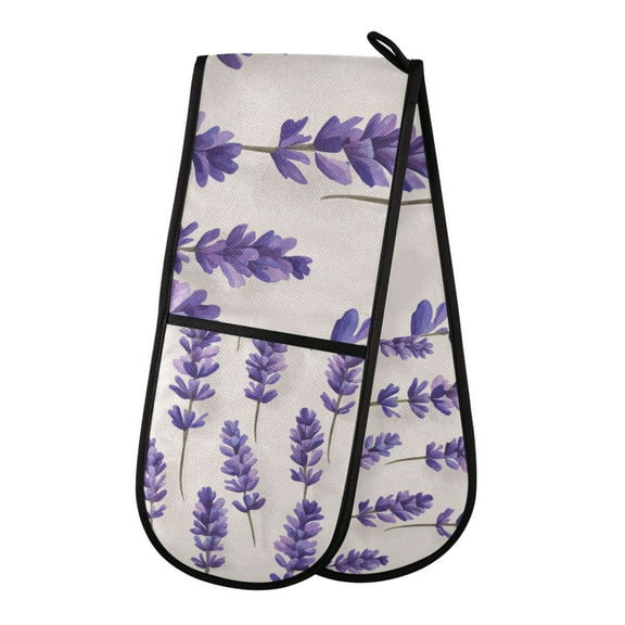 Yayeee Double Oven Mitt Kitchen Heat Resistant Baking 35" x7" Quilted Glove, Lavender Pattern