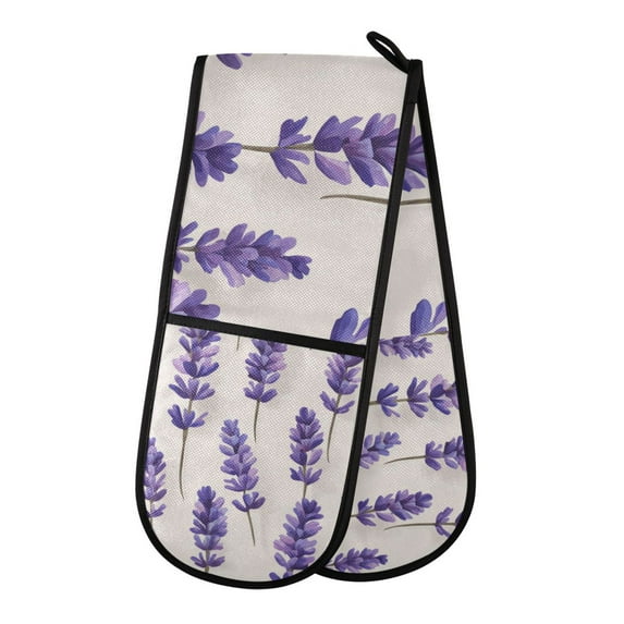 Yayeee Double Oven Mitt Kitchen Heat Resistant Baking 35" x7" Quilted Glove, Lavender Pattern
