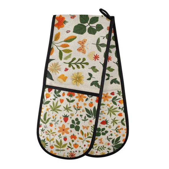Yayeee Double Oven Mitt Kitchen Heat Resistant Baking 35" x7" Quilted Glove, Leaves Pattern