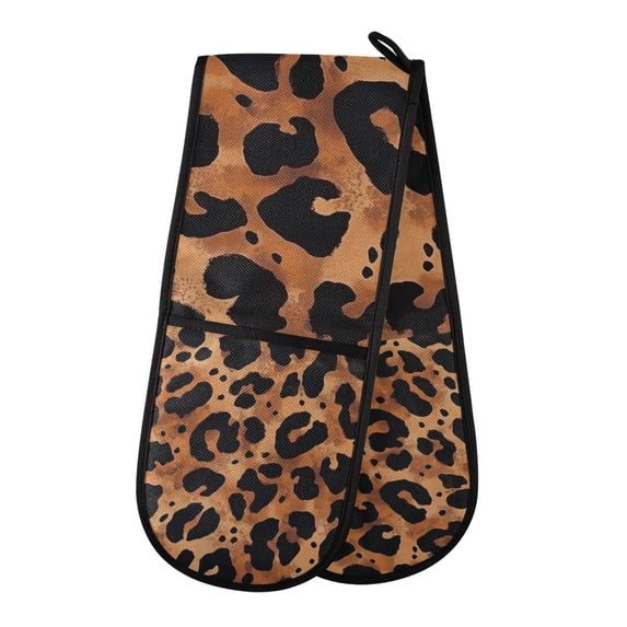 Yayeee Double Oven Mitt Kitchen Heat Resistant Baking 35" x7" Quilted Glove, Leopard Pattern