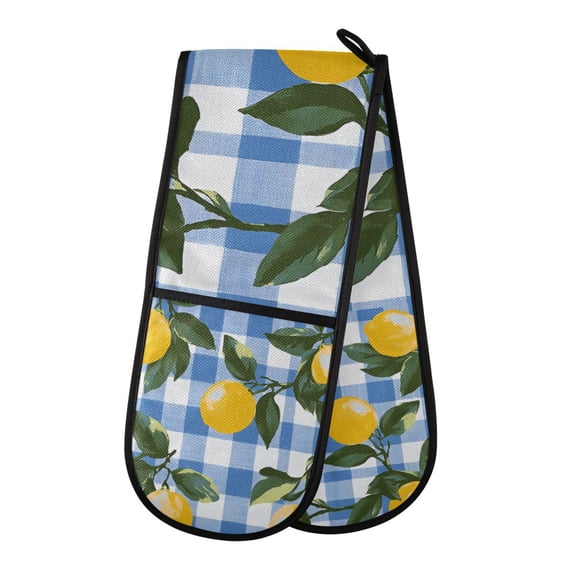 Yayeee Double Oven Mitt Kitchen Heat Resistant Baking 35" x7" Quilted Glove, Light Blue Plaid
