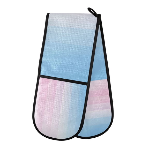 Yayeee Double Oven Mitt Kitchen Heat Resistant Baking 35" x7" Quilted Glove, Light Blue Stripes