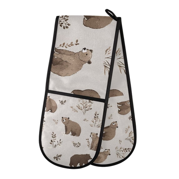 Yayeee Double Oven Mitt Kitchen Heat Resistant Baking 35" x7" Quilted Glove, Light Gray Bears