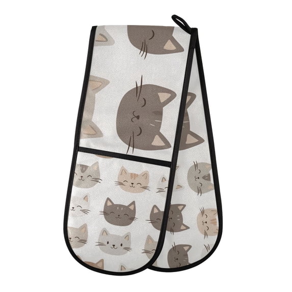 Yayeee Double Oven Mitt Kitchen Heat Resistant Baking 35" x7" Quilted Glove, Light Gray Cat Pattern
