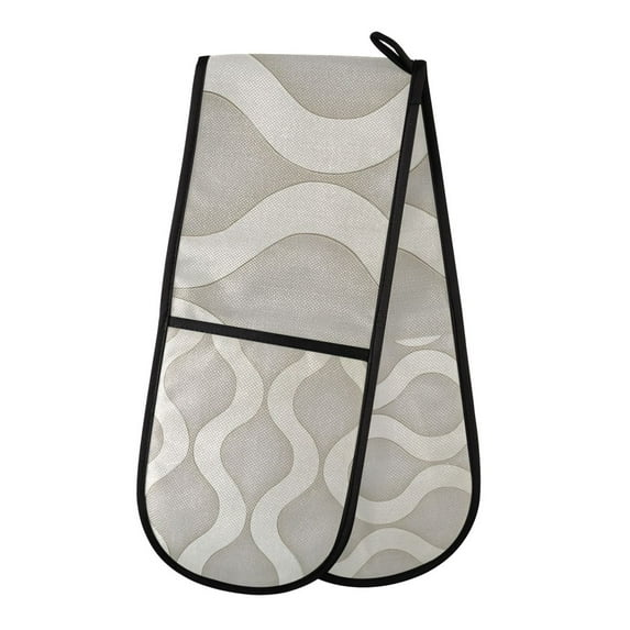 Yayeee Double Oven Mitt Kitchen Heat Resistant Baking 35" x7" Quilted Glove, Light Gray Pattern