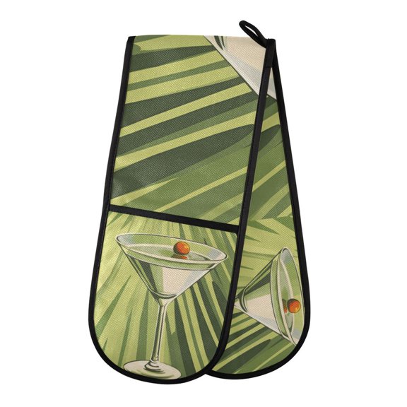 Yayeee Double Oven Mitt Kitchen Heat Resistant Baking 35" x7" Quilted Glove, Light Green Martini