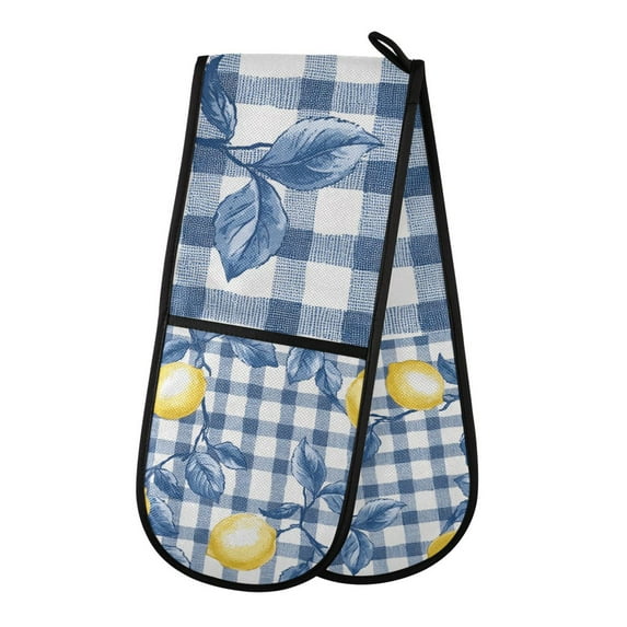 Yayeee Double Oven Mitt Kitchen Heat Resistant Baking 35" x7" Quilted Glove, Light Lemon