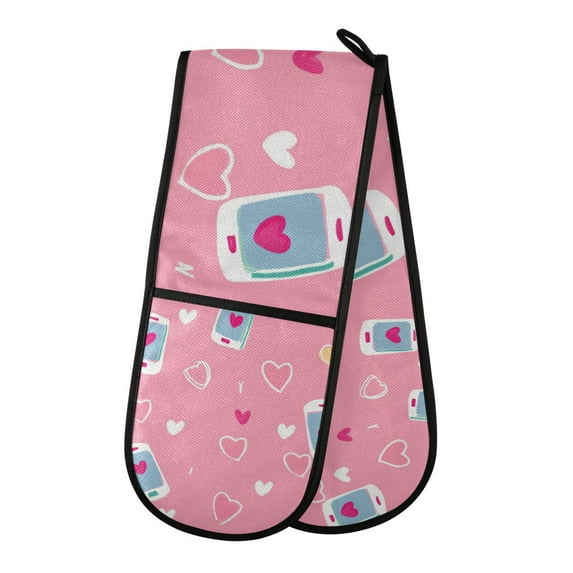 Yayeee Double Oven Mitt Kitchen Heat Resistant Baking 35" x7" Quilted Glove, Love Connection