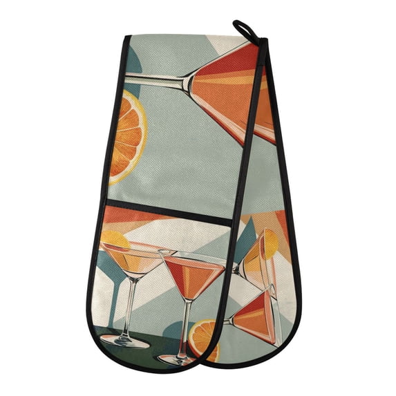 Yayeee Double Oven Mitt Kitchen Heat Resistant Baking 35" x7" Quilted Glove, Mid Century Orange Juice
