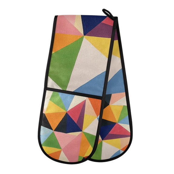 Yayeee Double Oven Mitt Kitchen Heat Resistant Baking 35" x7" Quilted Glove, Minimalist Triangles