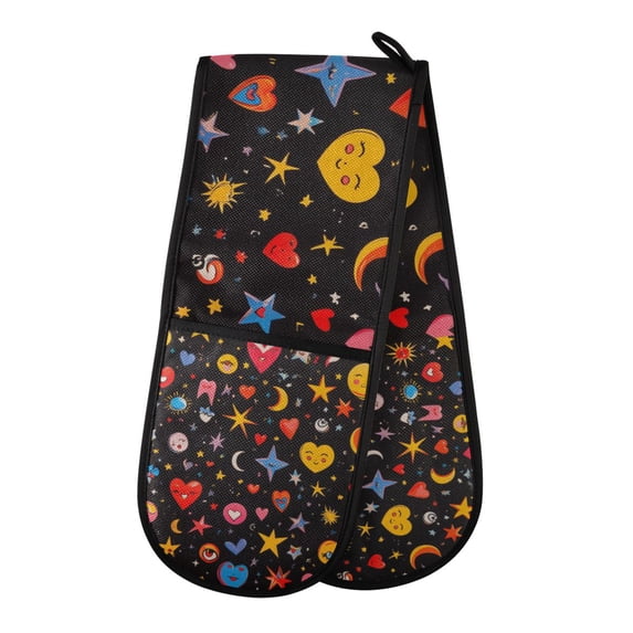 Yayeee Double Oven Mitt Kitchen Heat Resistant Baking 35" x7" Quilted Glove, Moon Pattern