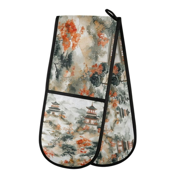 Yayeee Double Oven Mitt Kitchen Heat Resistant Baking 35" x7" Quilted Glove, Mountain Pattern