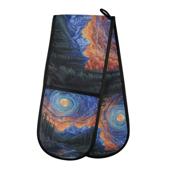 Yayeee Double Oven Mitt Kitchen Heat Resistant Baking 35" x7" Quilted Glove, Mountains and Forests
