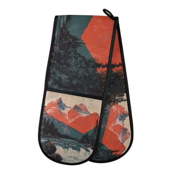 Yayeee Double Oven Mitt Kitchen Heat Resistant Baking 35" x7" Quilted Glove, Mountains at Dawn