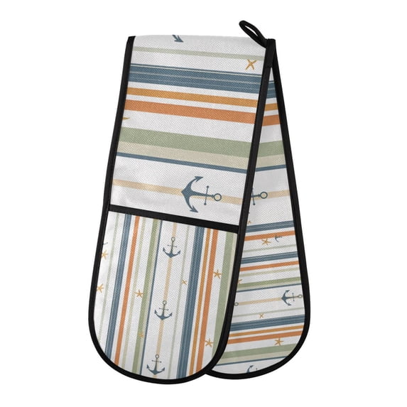Yayeee Double Oven Mitt Kitchen Heat Resistant Baking 35" x7" Quilted Glove, Nautical Pattern