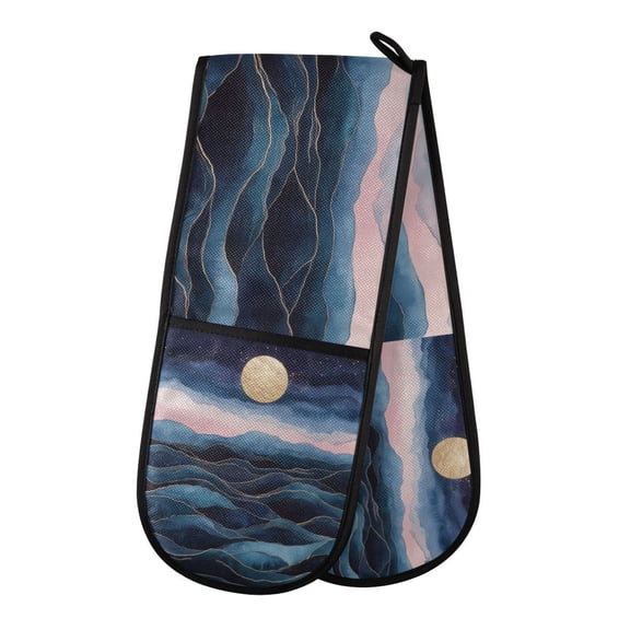Yayeee Double Oven Mitt Kitchen Heat Resistant Baking 35" x7" Quilted Glove, Ocean Waves