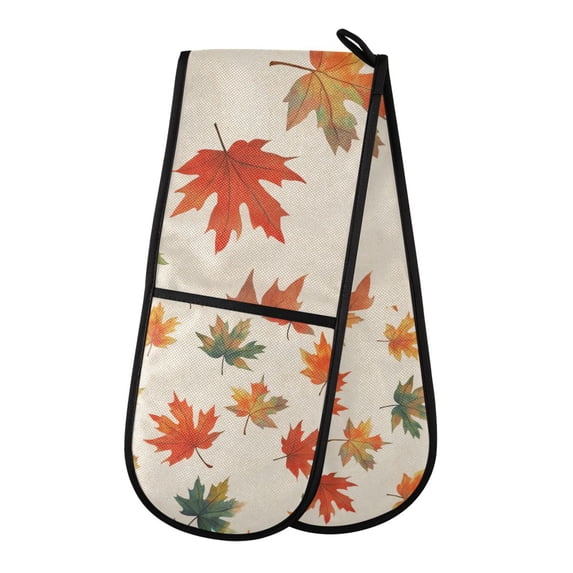 Yayeee Double Oven Mitt Kitchen Heat Resistant Baking 35" x7" Quilted Glove, Orange Autumn Leaves