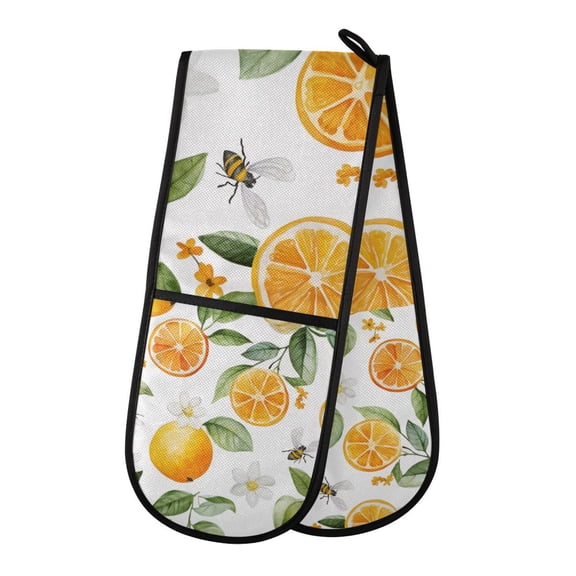 Yayeee Double Oven Mitt Kitchen Heat Resistant Baking 35" x7" Quilted Glove, Orange Bees