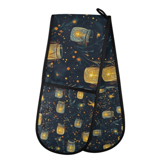 Yayeee Double Oven Mitt Kitchen Heat Resistant Baking 35" x7" Quilted Glove, Orange Fireflies Pattern