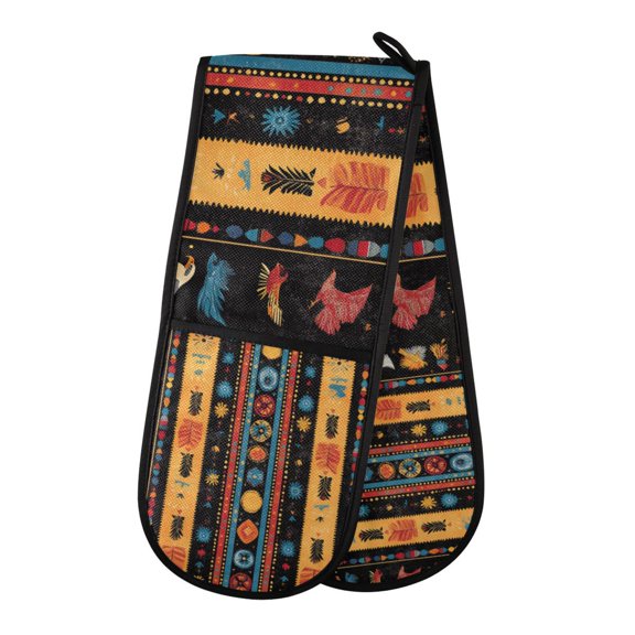 Yayeee Double Oven Mitt Kitchen Heat Resistant Baking 35" x7" Quilted Glove, Orange Geometric
