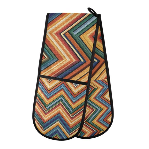 Yayeee Double Oven Mitt Kitchen Heat Resistant Baking 35" x7" Quilted Glove, Orange Geometric