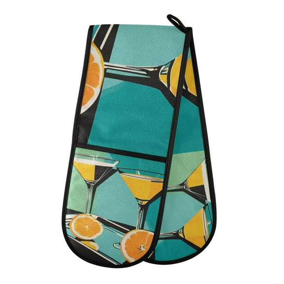Yayeee Double Oven Mitt Kitchen Heat Resistant Baking 35" x7" Quilted Glove, Orange Glasses