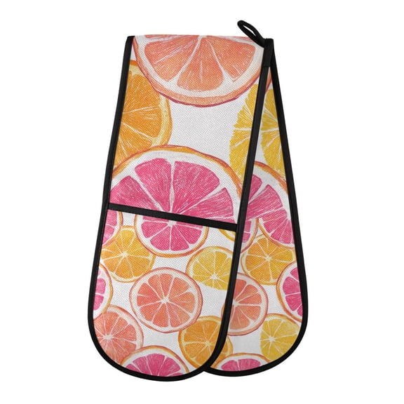 Yayeee Double Oven Mitt Kitchen Heat Resistant Baking 35" x7" Quilted Glove, Orange Grapefruit Slices