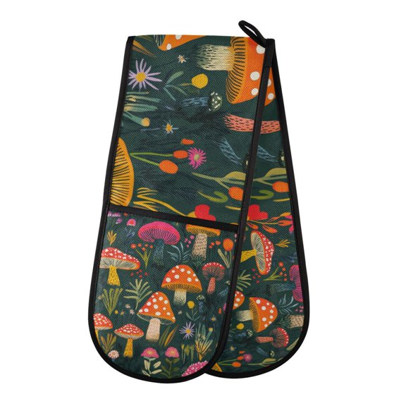 Yayeee Double Oven Mitt Kitchen Heat Resistant Baking 35" x7" Quilted Glove, Orange Mushroom