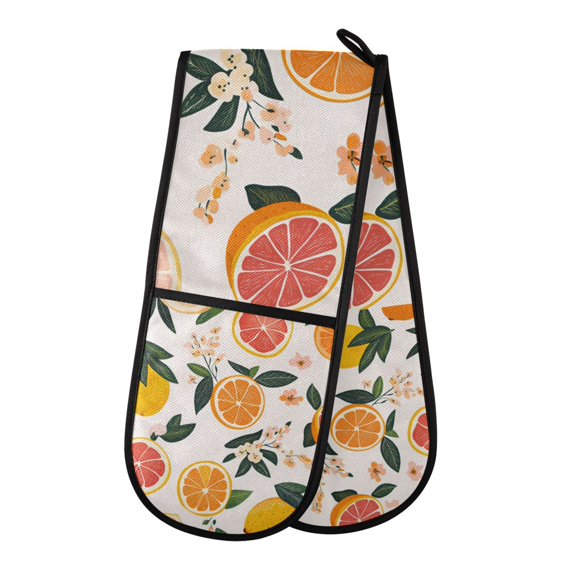 Yayeee Double Oven Mitt Kitchen Heat Resistant Baking 35" x7" Quilted Glove, Orange Slices