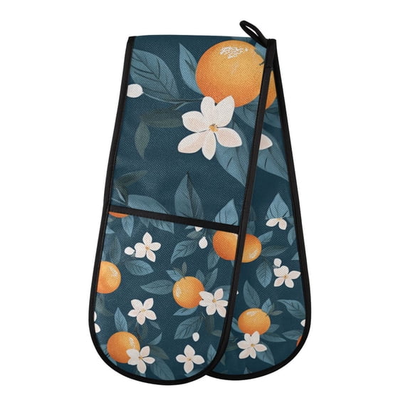 Yayeee Double Oven Mitt Kitchen Heat Resistant Baking 35" x7" Quilted Glove, Oranges Pattern