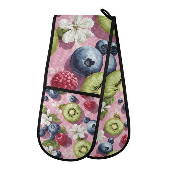 Yayeee Double Oven Mitt Kitchen Heat Resistant Baking 35" x7" Quilted Glove, Pink Blueberries