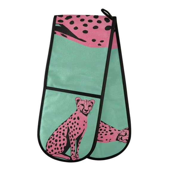 Yayeee Double Oven Mitt Kitchen Heat Resistant Baking 35" x7" Quilted Glove, Pink Cheetah