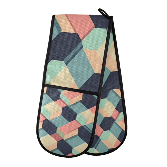 Yayeee Double Oven Mitt Kitchen Heat Resistant Baking 35" x7" Quilted Glove, Pink Cubes