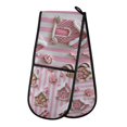 thumbnail image 1 of Yayeee Double Oven Mitt Kitchen Heat Resistant Baking 35" x7" Quilted Glove, Pink Gingerbread Houses, 1 of 6