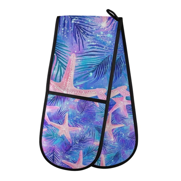 Yayeee Double Oven Mitt Kitchen Heat Resistant Baking 35" x7" Quilted Glove, Pink Starfish Pattern